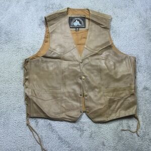 Himalaya Motor Bike Wear Vest Men's 48 Brown Leather Snap Biker Rider Motorcycle